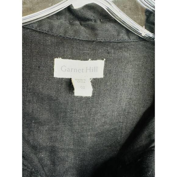 garnet Hill Black Linen Button Front Long Sleeve Tunic Shirt size small pocket - Picture 4 of 10